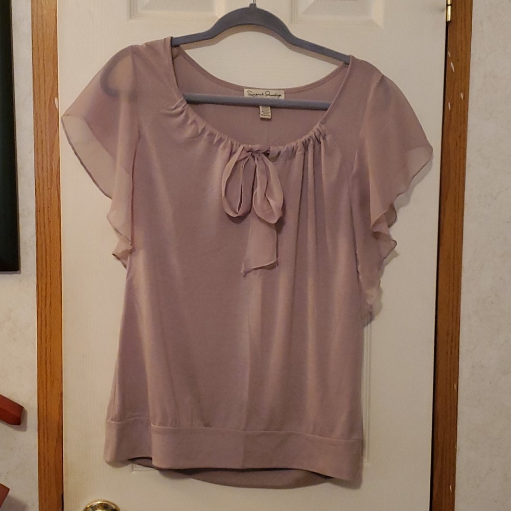 Gray top with sheer sleeves